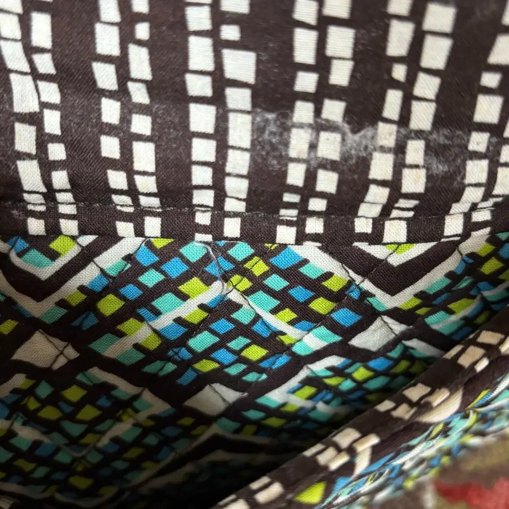 Vera Bradley purse green blue white brown quilted cotton casual shoulder bag